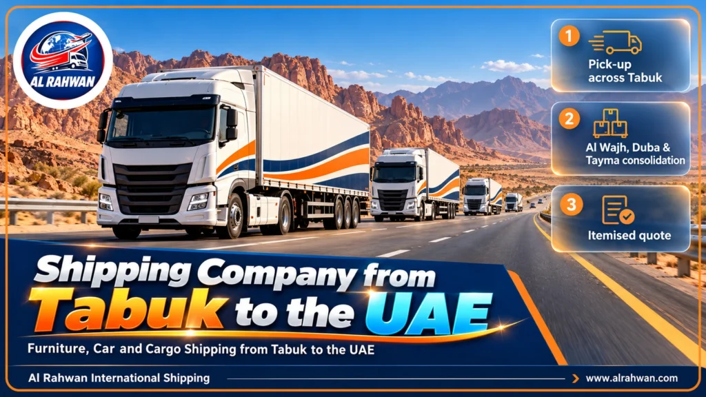 Shipping Company from Tabuk to the UAE | 0568829975 ◈ Container and Car Shipping from the North