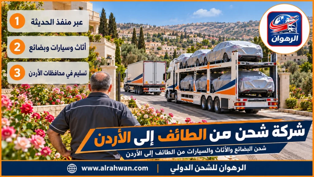 شركة شحن من الطائف إلى الأردن | 0568829975 ◈ شحن ورد الطائف وأغراض البيت وشحن سيارات