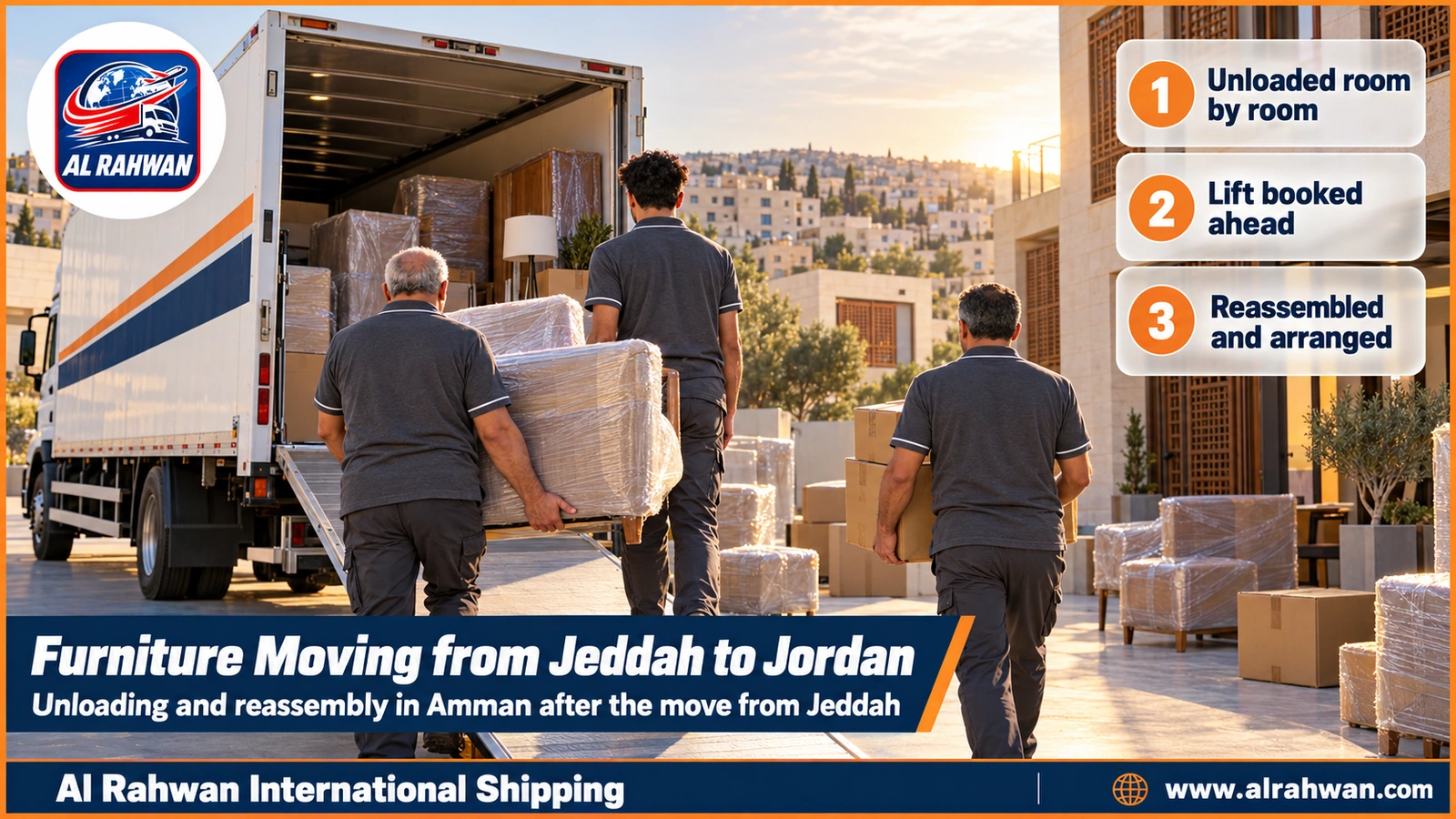 Furniture Moving from Jeddah to Jordan - A reassembly crew reattaches a bedroom wardrobe in an Amman flat after it was moved from Jeddah