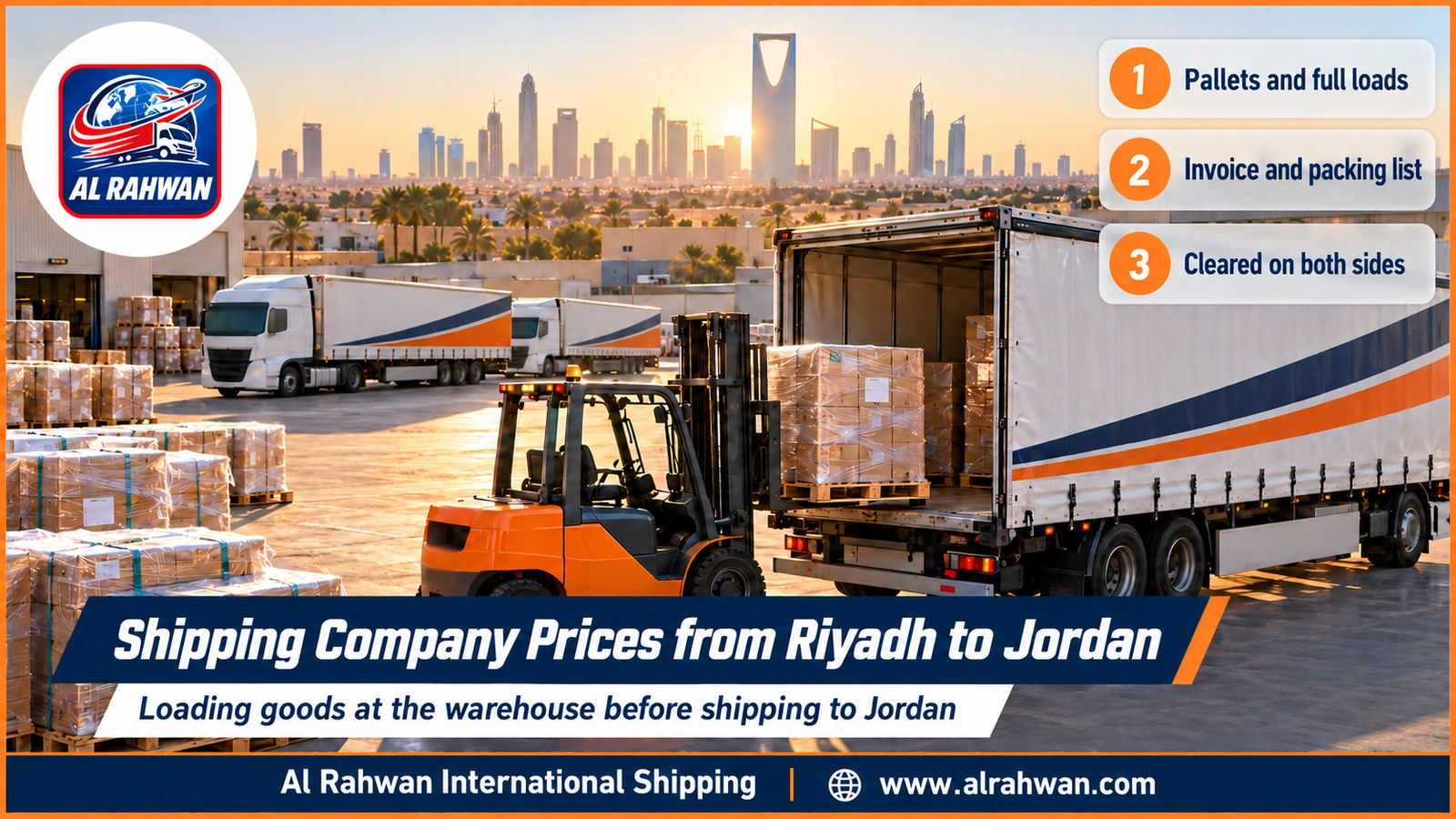 Shipping Company Prices from Riyadh to Jordan - workers carrying cartons and wrapped furniture to load onto a truck inside a Riyadh warehouse before departure to Jordan